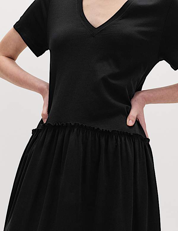 Jersey V-Neck Midi Drop Waist Dress - LU