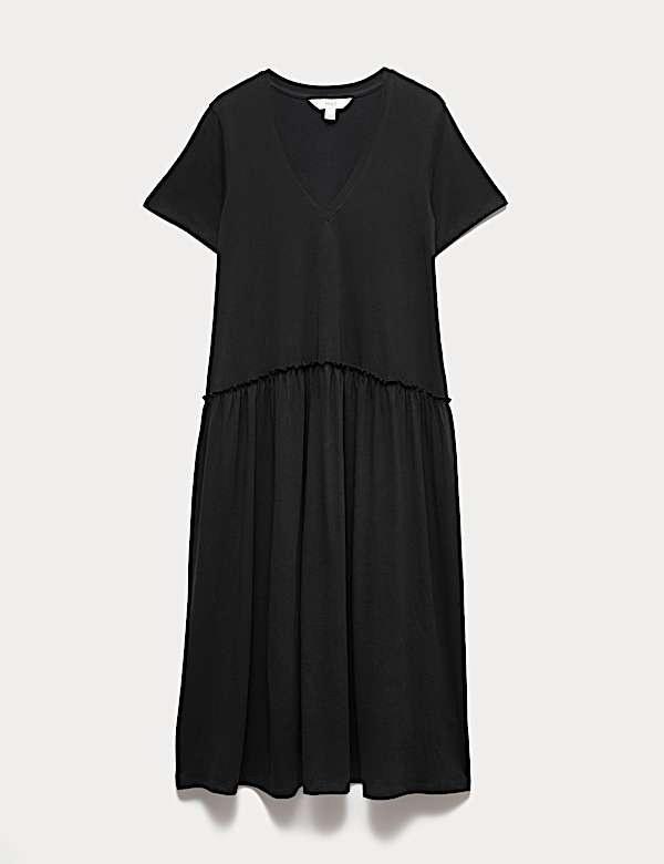 Jersey V-Neck Midi Drop Waist Dress - LU