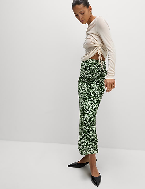 Jersey Printed Midi A-Line Skirt - US