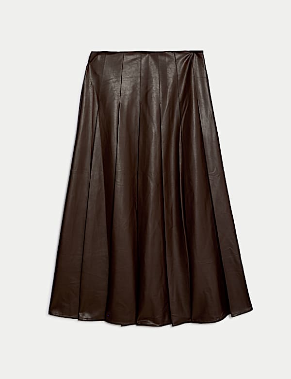 Leather Look Pleated Midaxi A-Line Skirt - JO