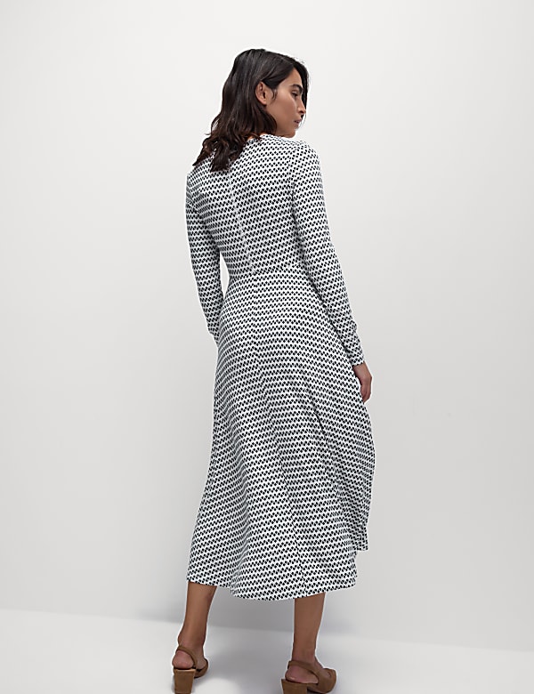 Jersey Round Neck Twist Front Midi Column Dress