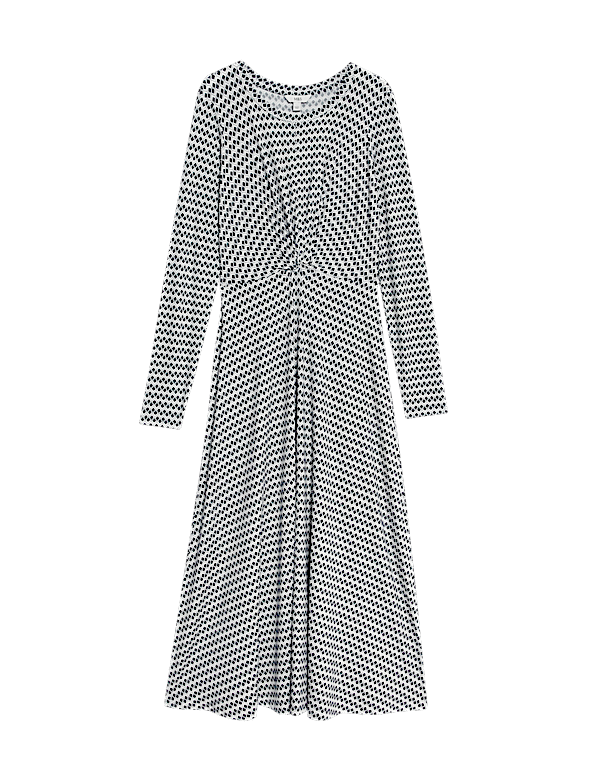 Jersey Round Neck Twist Front Midi Column Dress