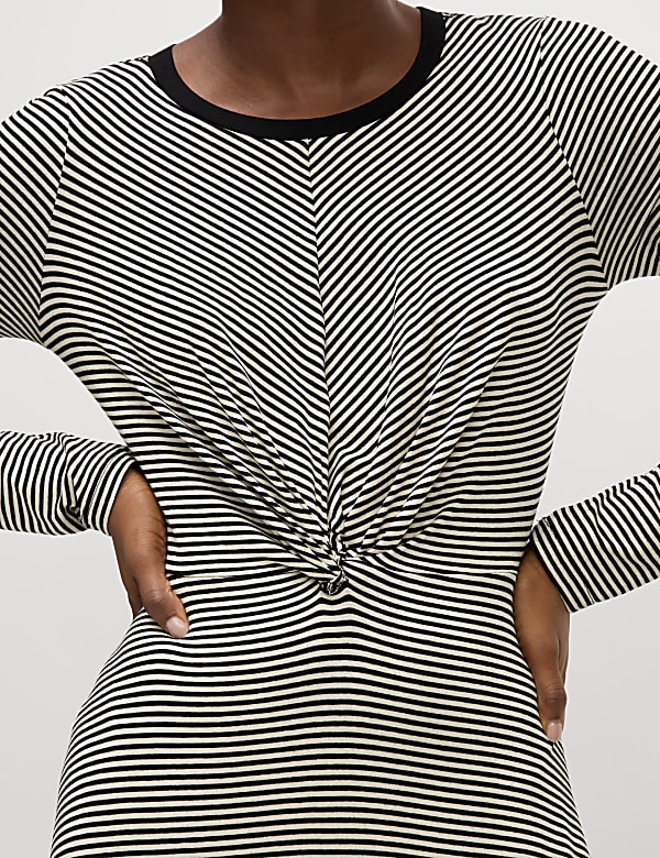 Jersey Round Neck Twist Front Midi Column Dress - BE