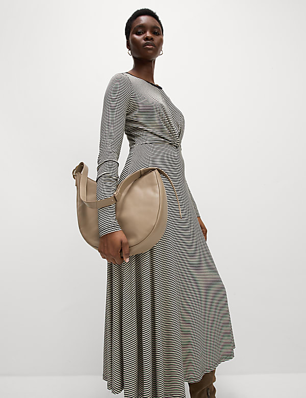 Jersey Round Neck Twist Front Midi Column Dress - BE