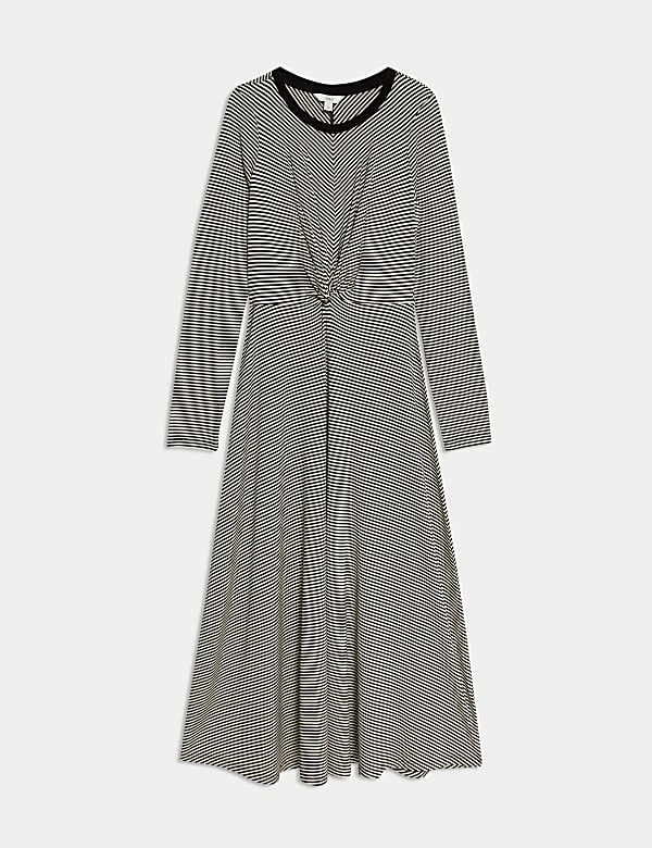 Jersey Round Neck Twist Front Midi Column Dress - BE