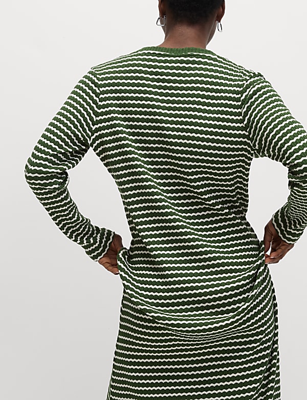 Cotton Blend Striped Midi Skater Dress - RS