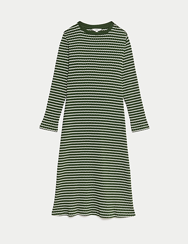 Cotton Blend Striped Midi Skater Dress - RS
