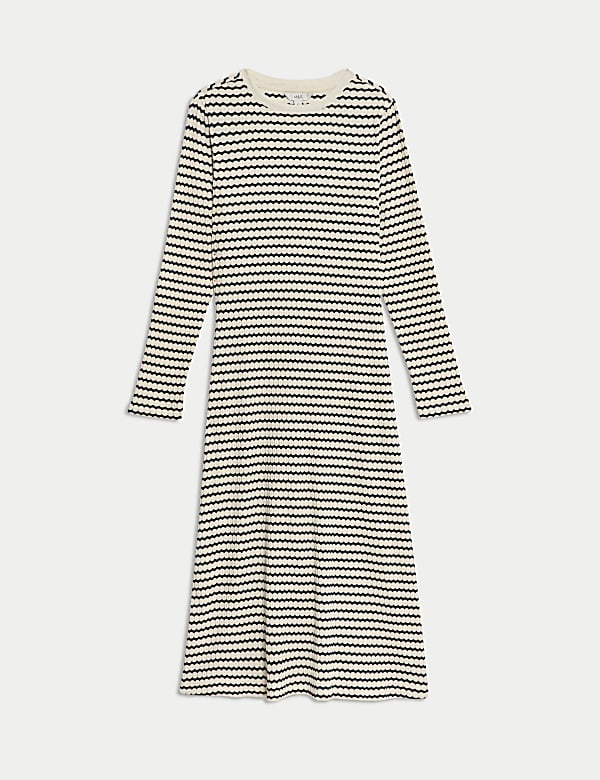 Cotton Blend Striped Midi Skater Dress - JE