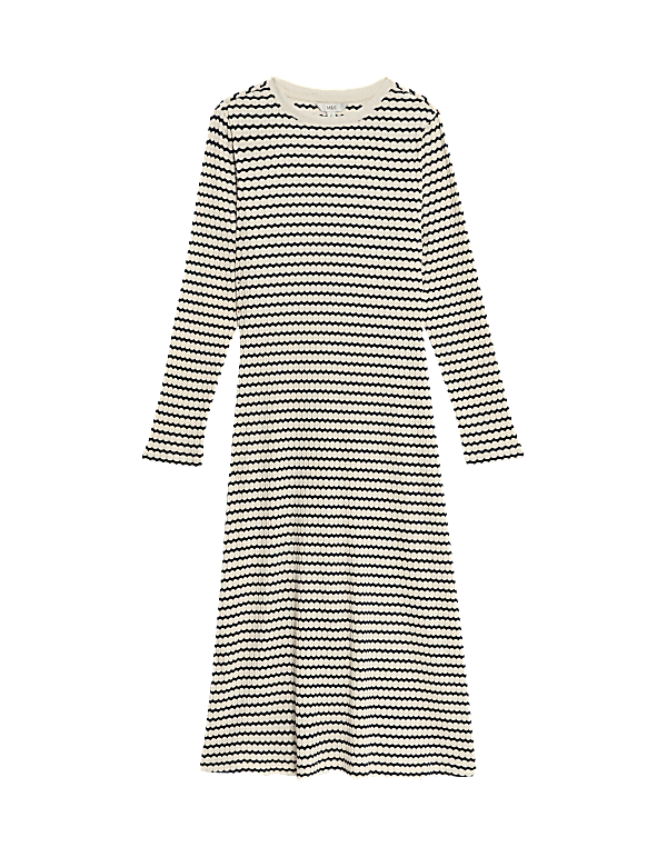 Cotton Blend Striped Midi Skater Dress