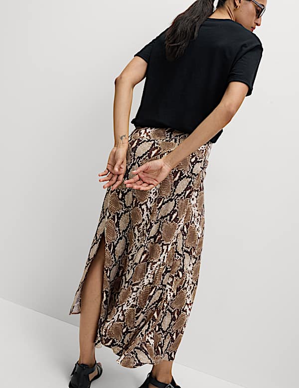Snake Print Asymmetric Midaxi A-Line Skirt - SE