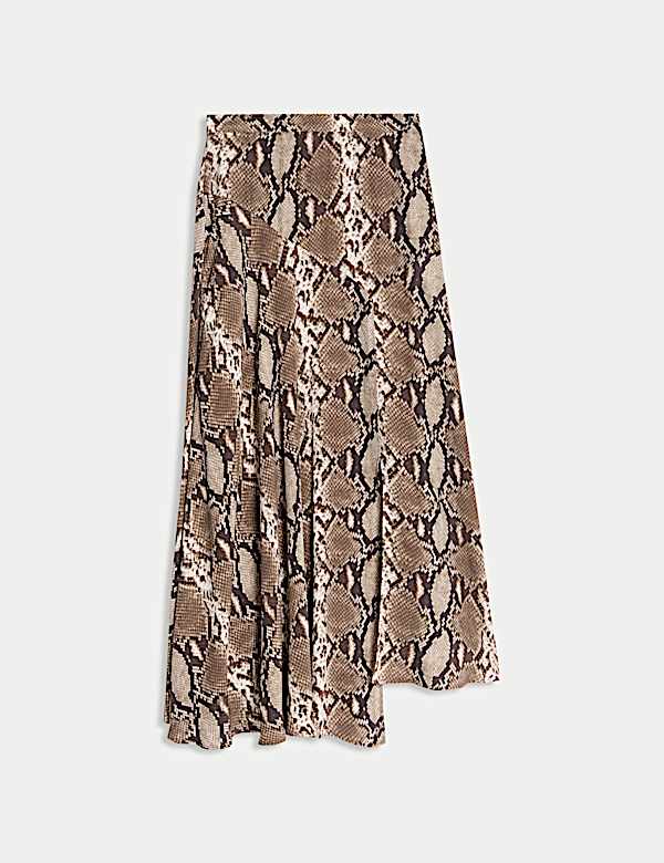 Snake Print Asymmetric Midaxi A-Line Skirt - SE