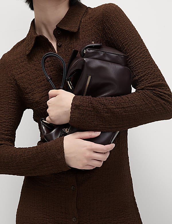 Textured Collared Button Through Mini Column Dress - VN