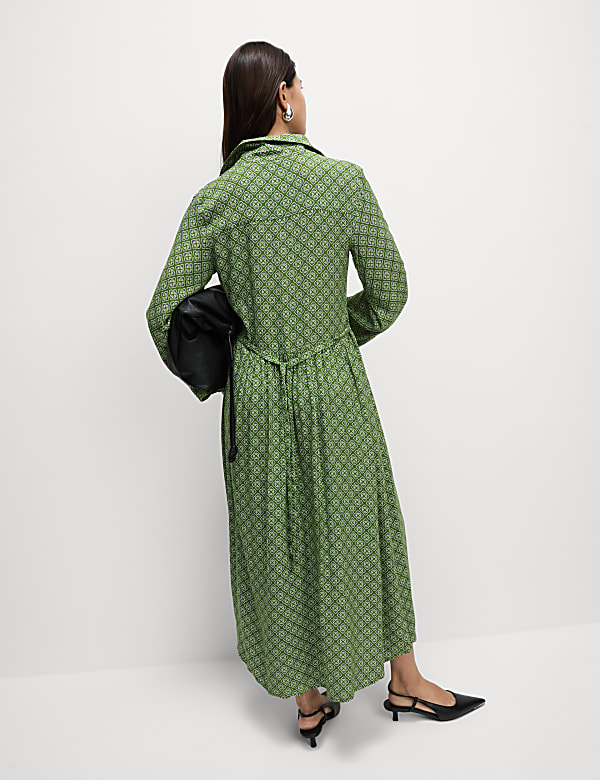 Printed V-Neck Midi Shirt Dress - CA