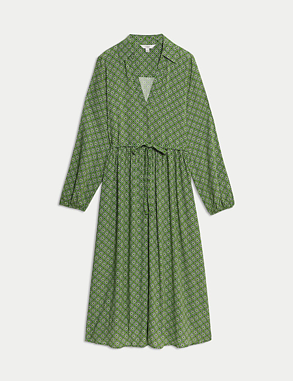 Printed V-Neck Midi Shirt Dress - CA