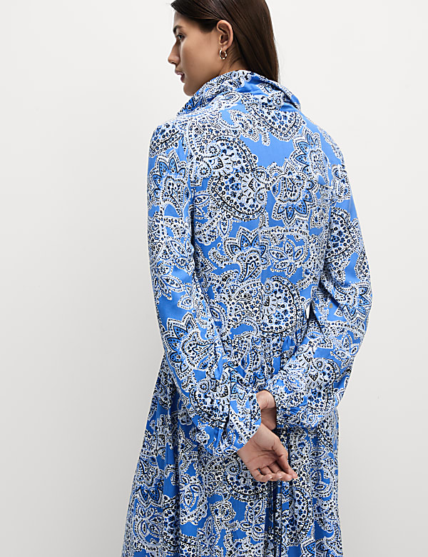 Printed V-Neck Midi Shirt Dress