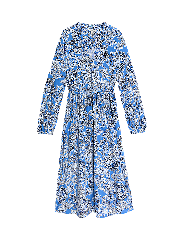 Printed V-Neck Midi Shirt Dress