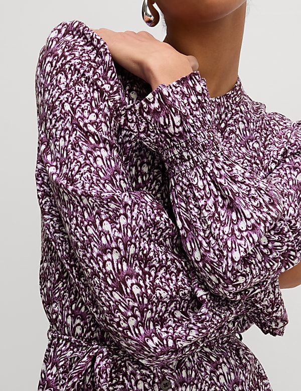 Cotton Blend Printed Midi Waisted Dress