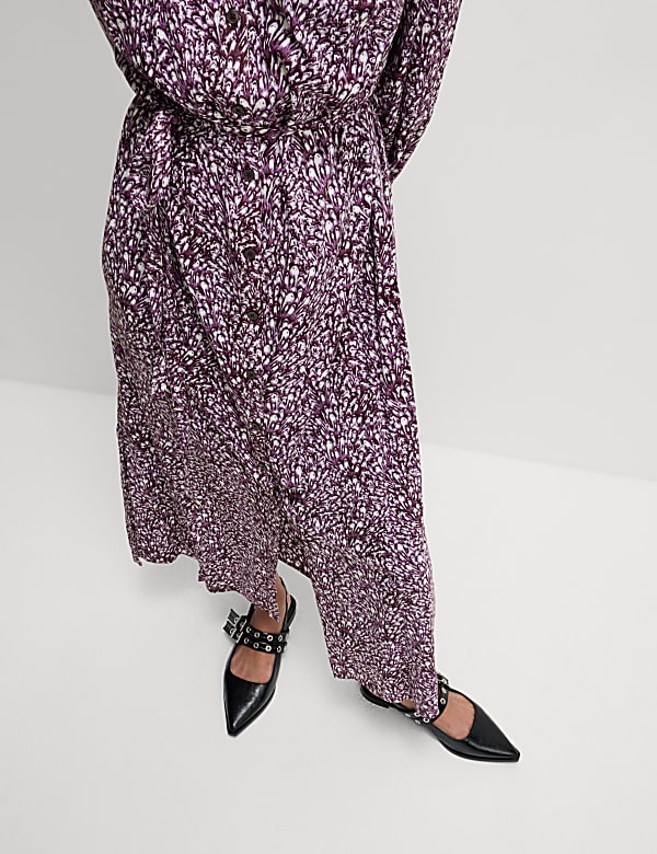 Cotton Blend Printed Midi Waisted Dress