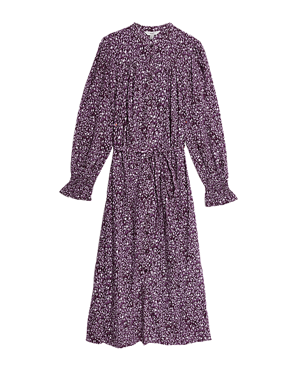 Cotton Blend Printed Midi Waisted Dress