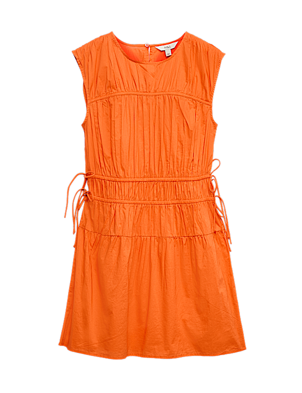 Pure Cotton Tie Detail Mini Waisted Dress
