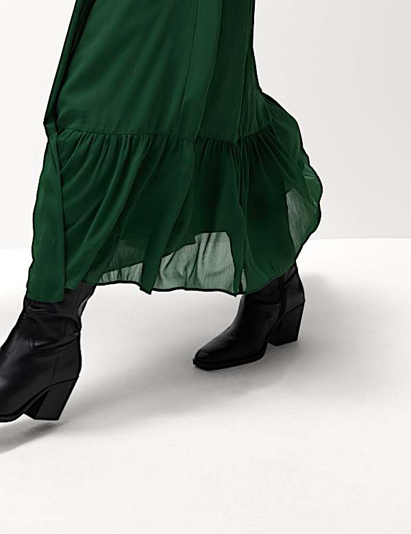Chiffon V-Neck Ruffle Midaxi Waisted Dress