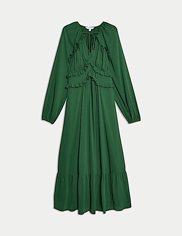 Chiffon V-Neck Ruffle Midaxi Waisted Dress - NZ