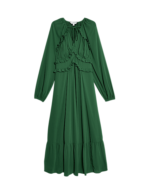 Chiffon V-Neck Ruffle Midaxi Waisted Dress