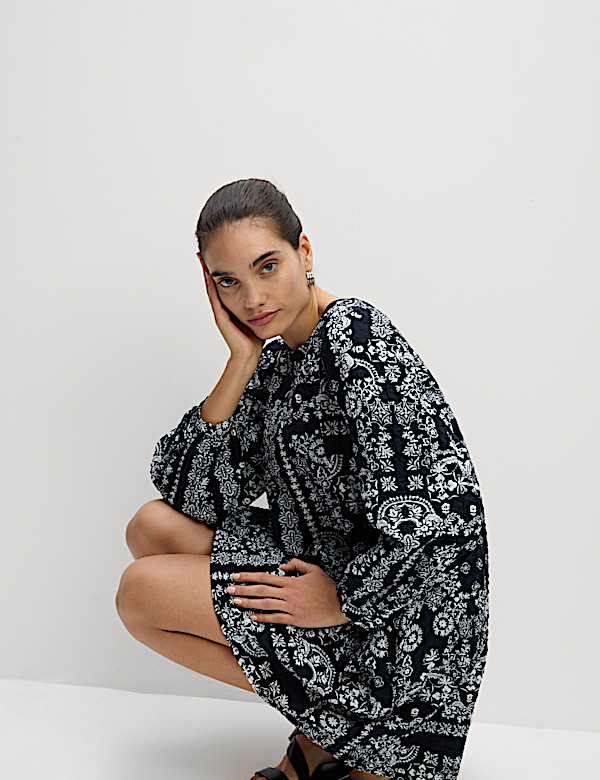 Minivestido con vuelo de algodón estampado - ES