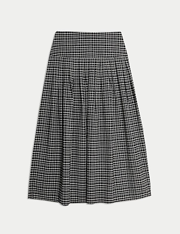 Checked Pleated Midaxi A-Line Skirt - BG