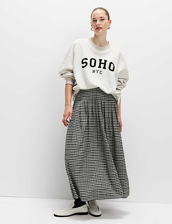 Jupe évasée midaxi plissée à carreaux - LU