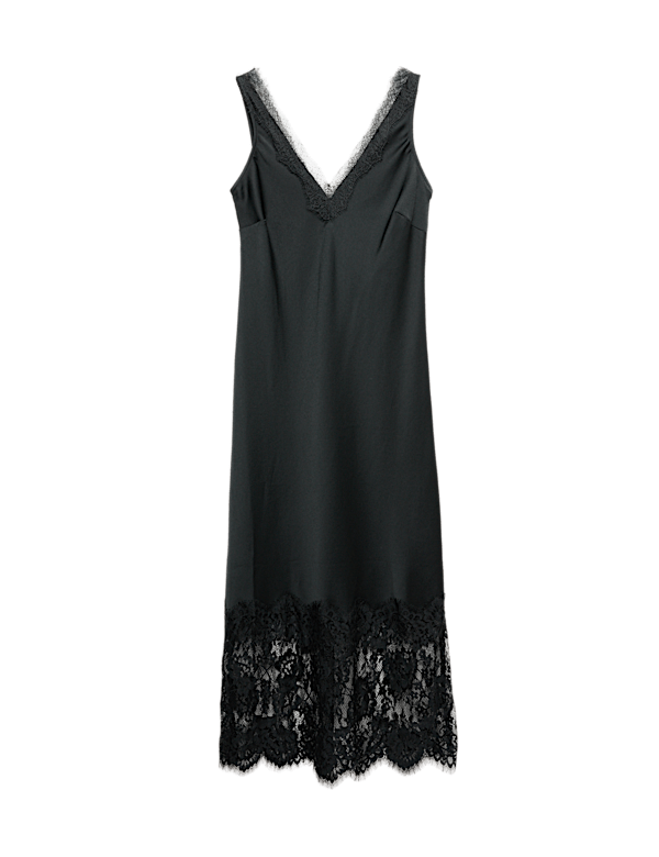 Satin Lace V-Neck Midaxi Slip Dress