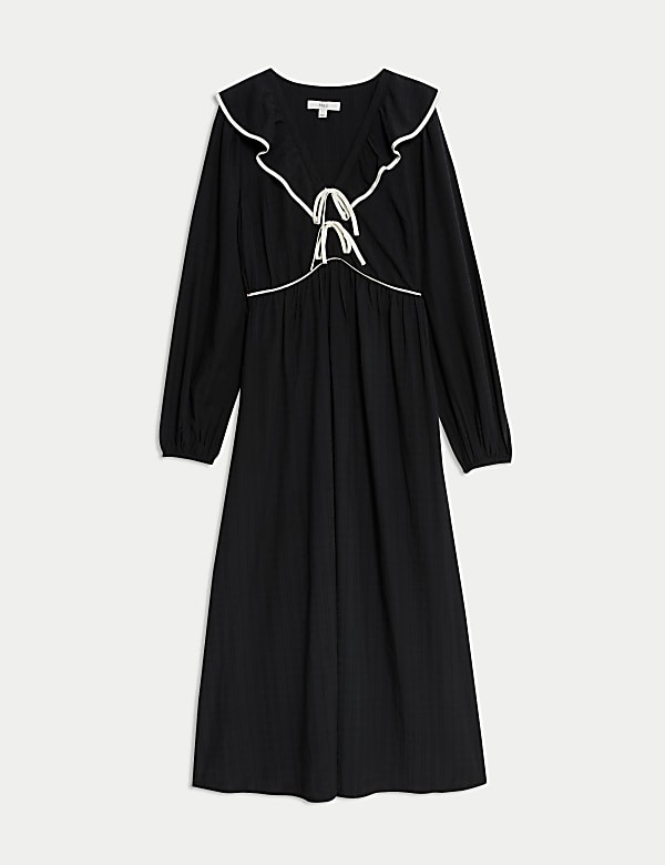 Modal Rich Textured Ruffle Midi Waisted Dress - JO