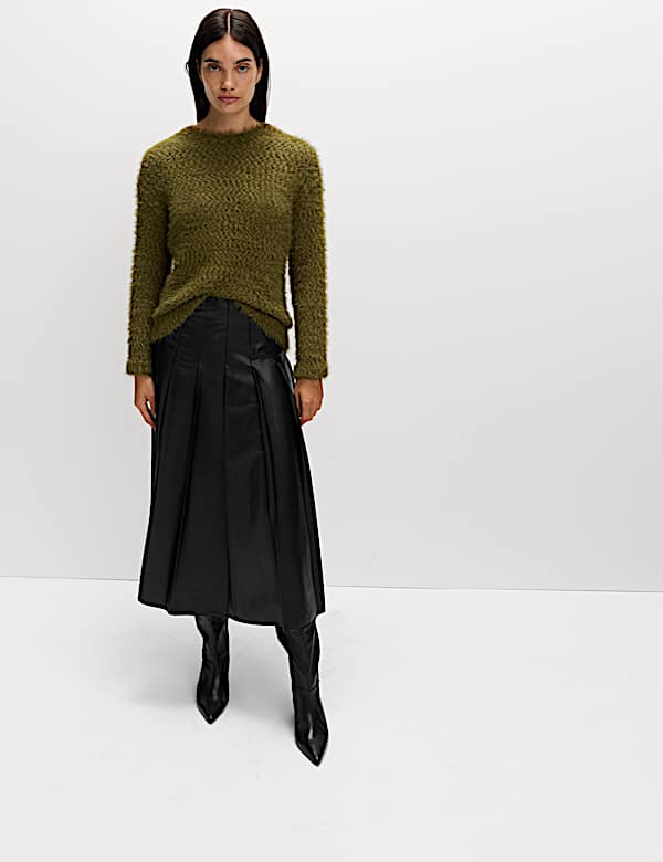 Leather Look Pleated Midaxi Skirt - HR