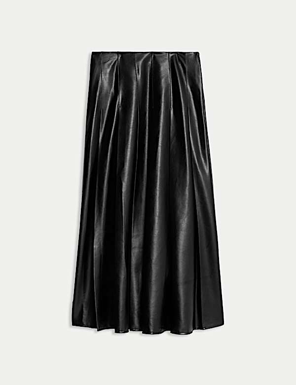Leather Look Pleated Midaxi Skirt - HR