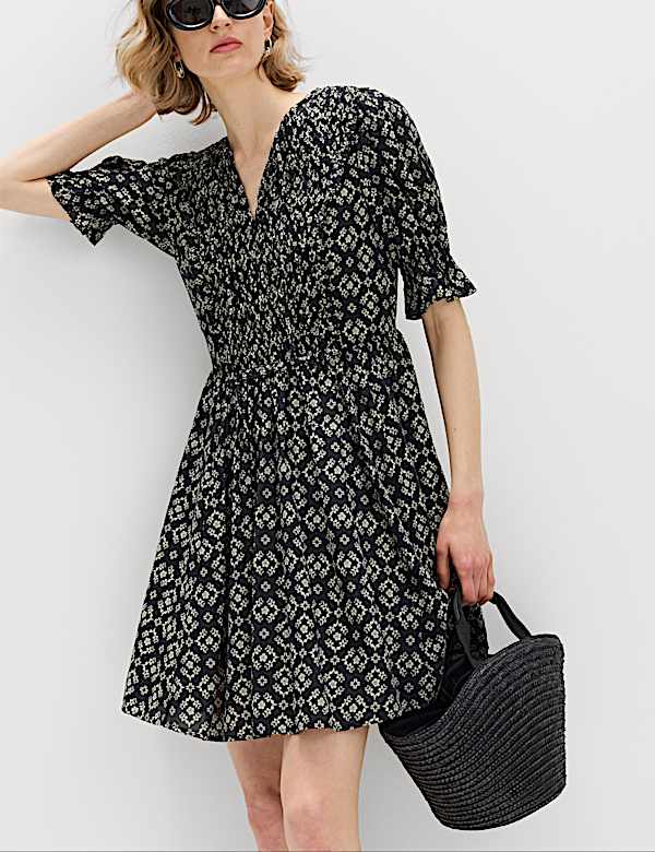Cotton Rich Printed Mini Waisted Dress - AU