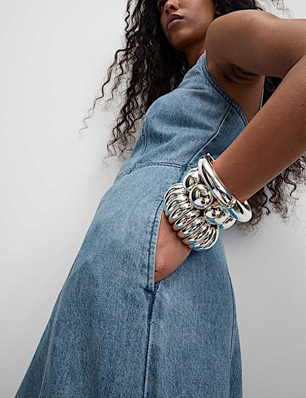 Denim Square Neck Mini Waisted Dress - ID