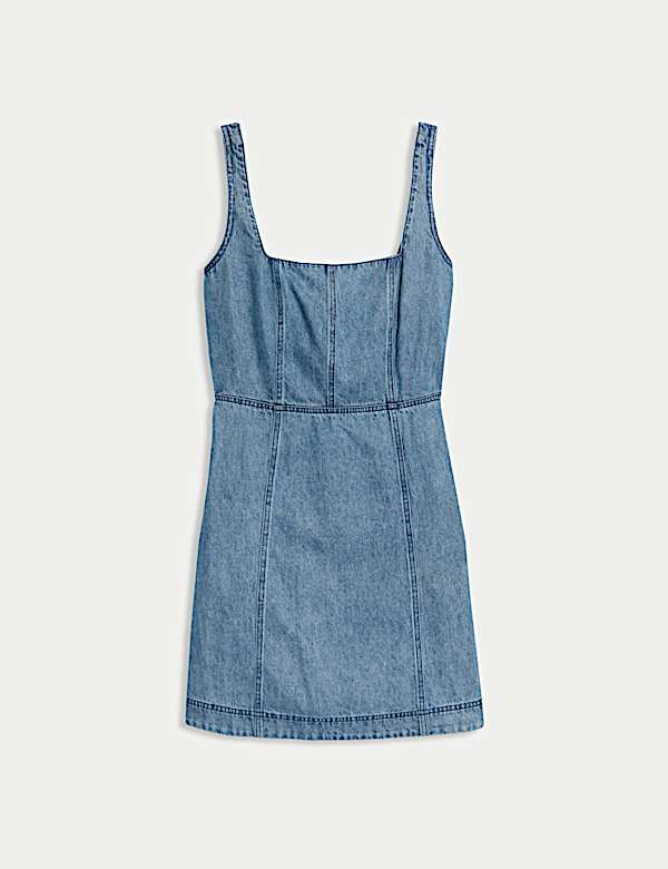 Denim Square Neck Mini Waisted Dress - ID