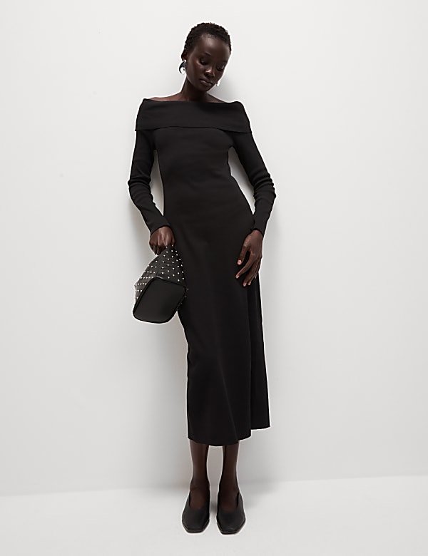 Jersey Ribbed Bandeau Midi Dress - LU