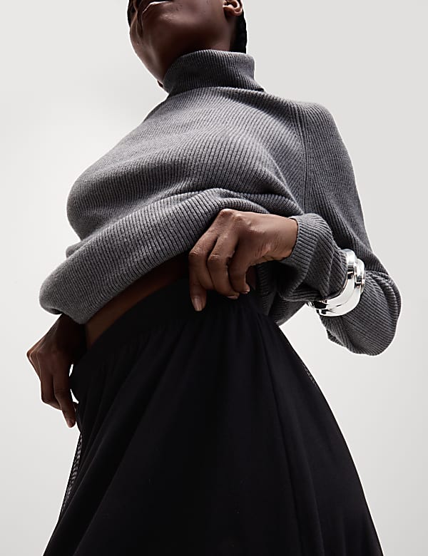 Midaxi-Stufenrock aus Jersey mit Volant - DE