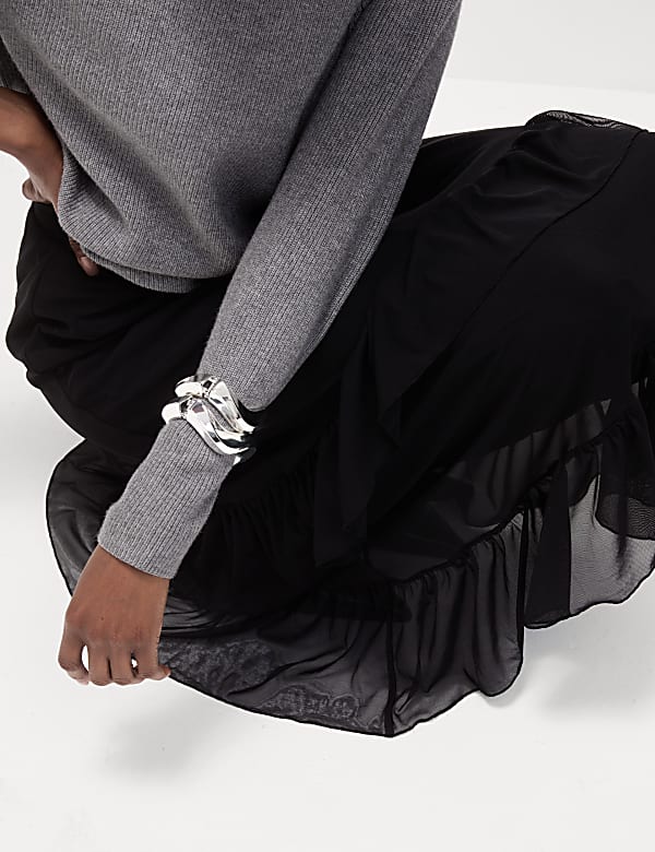 Midaxi-Stufenrock aus Jersey mit Volant - DE