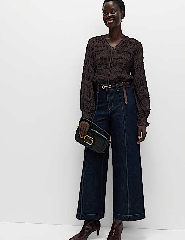 Ruffle Tie Detail Blouson Sleeve Blouse - NL