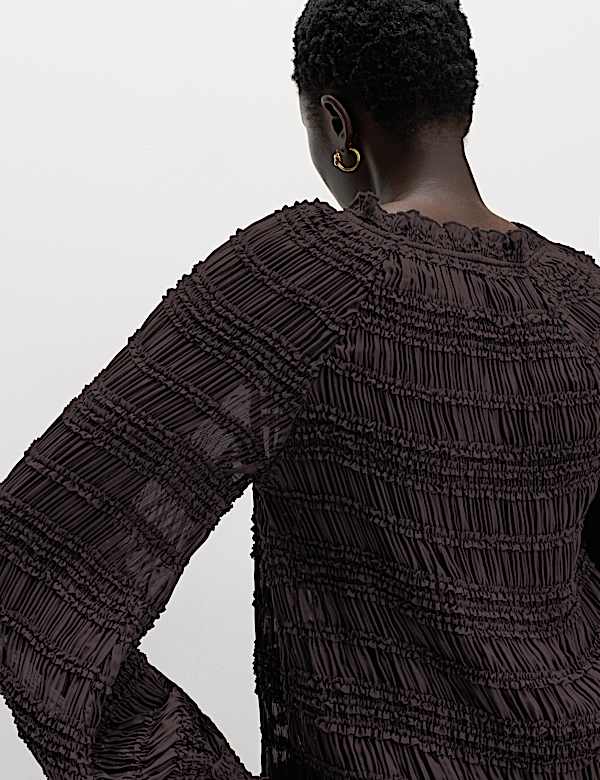 Ruffle Tie Detail Blouson Sleeve Blouse - NL