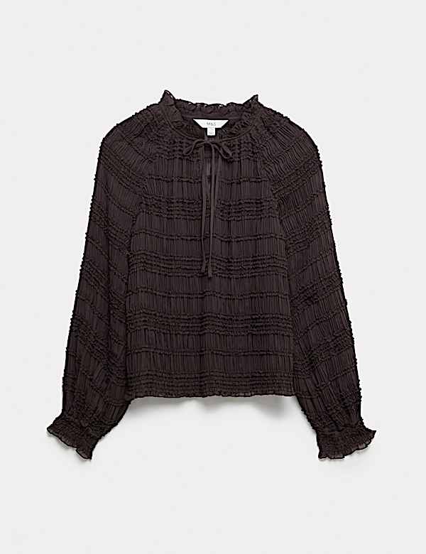 Ruffle Tie Detail Blouson Sleeve Blouse - NL