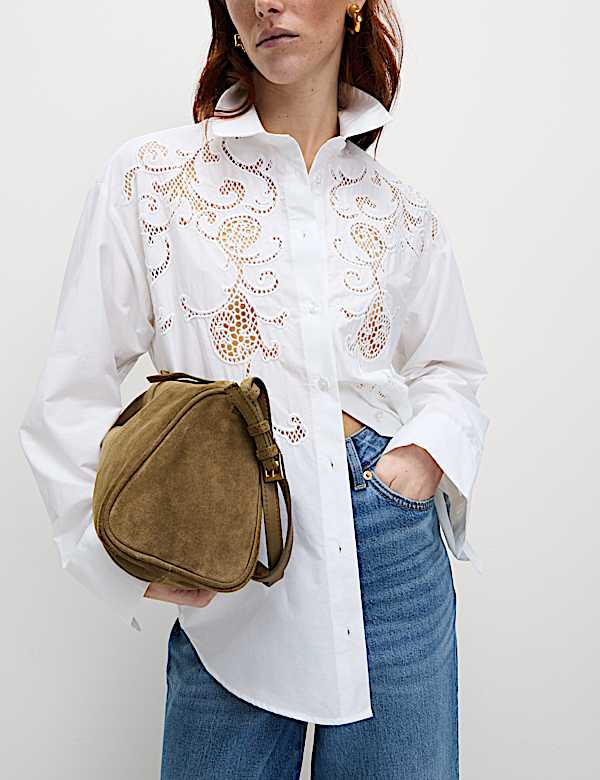 Pure Cotton Broderie Collared Shirt - HK