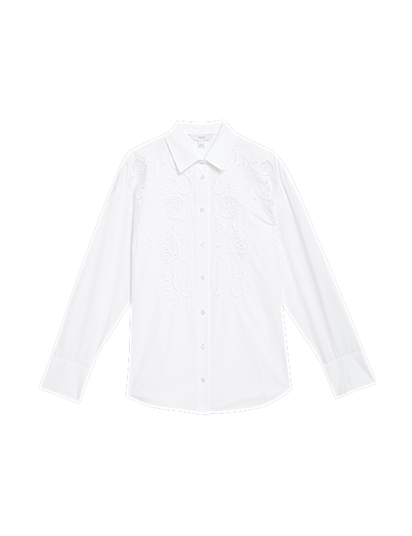 Pure Cotton Broderie Collared Shirt
