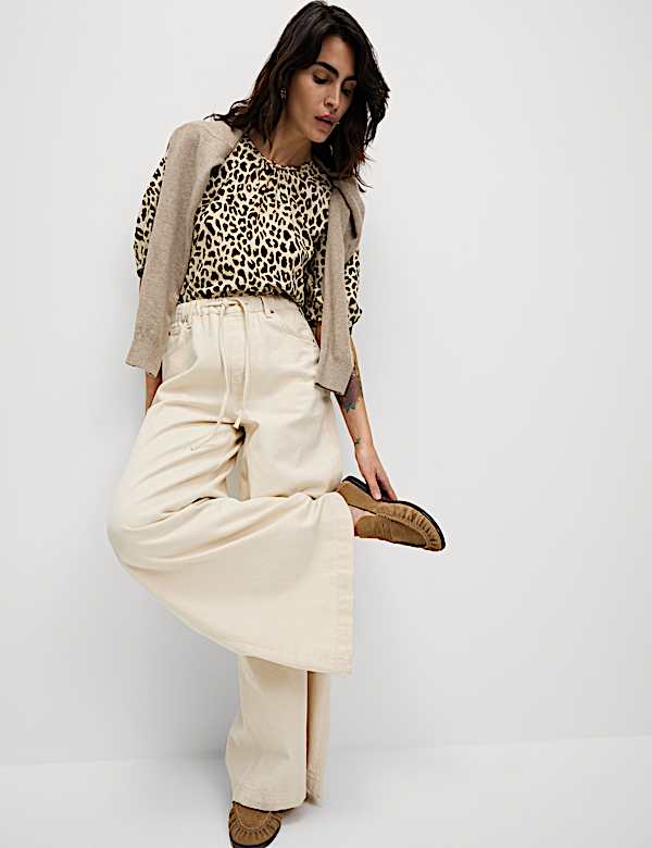 Animal Print Gathered Neck Top