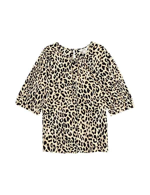 Animal Print Gathered Neck Top