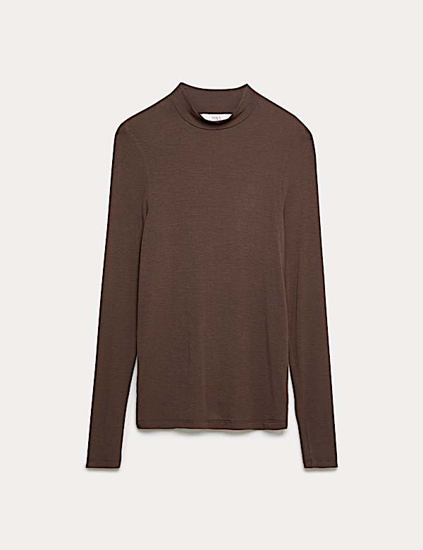 Atasan Lengan Panjang Leher Tinggi Jersey Elastis - ID