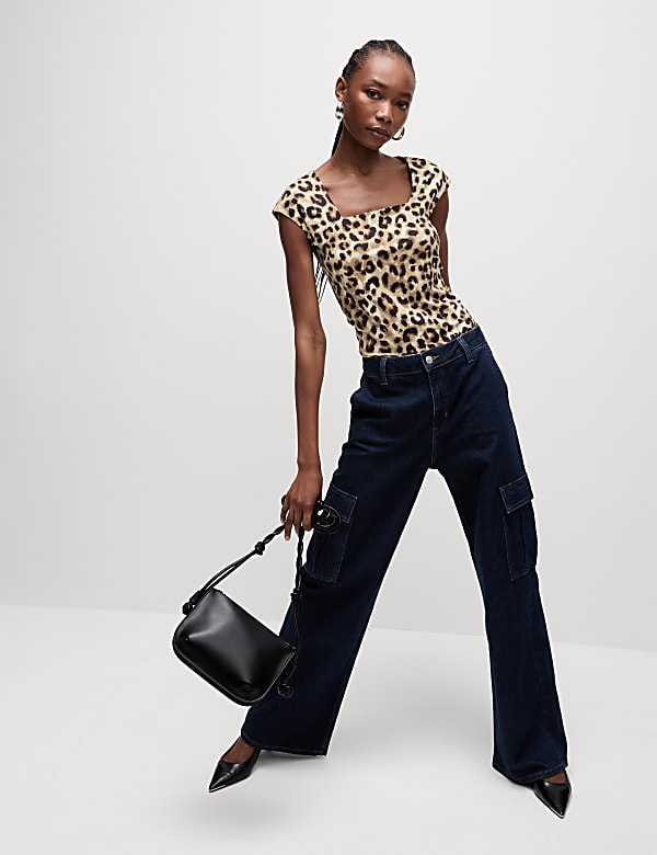 Animal Print Square Neck Top