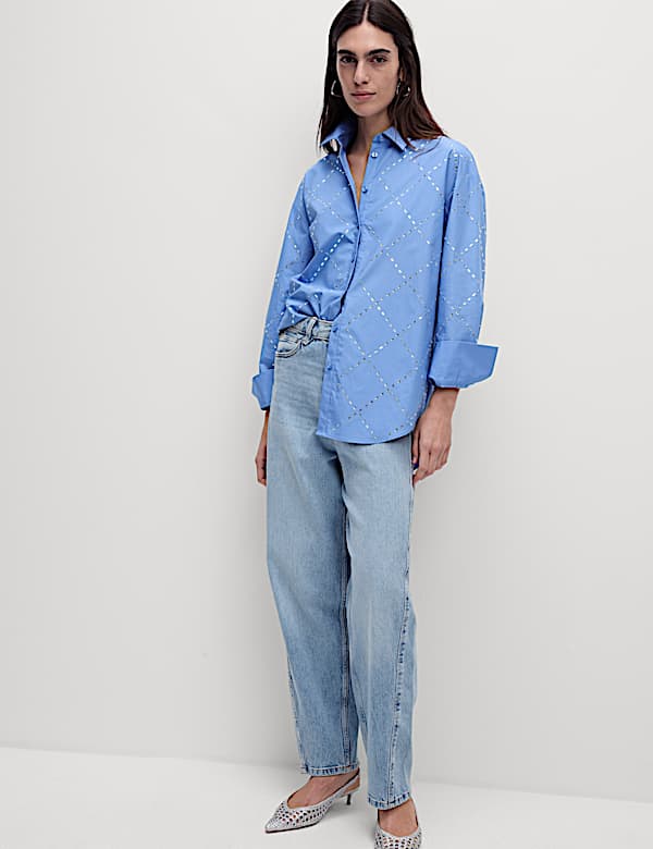 Pure Cotton Embellished Collared Shirt